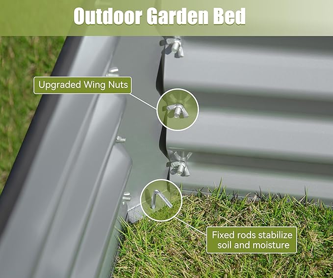 Domi Galvanized Raised Garden Bed, Outdoor Planter Garden Boxes Large Metal Planter Box for Gardening Vegetables Fruits Flowers, Silvery (8x4x1ft)