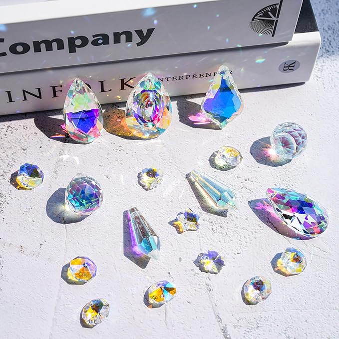 H&D HYALINE & DORA 215pcs DIY Crystal Suncatcher Kits for Adults Art Crafts Set with Rainbow Maker Prisms Pendant Sun Catchers Hanging Decor for Window Garden Wedding, Gold