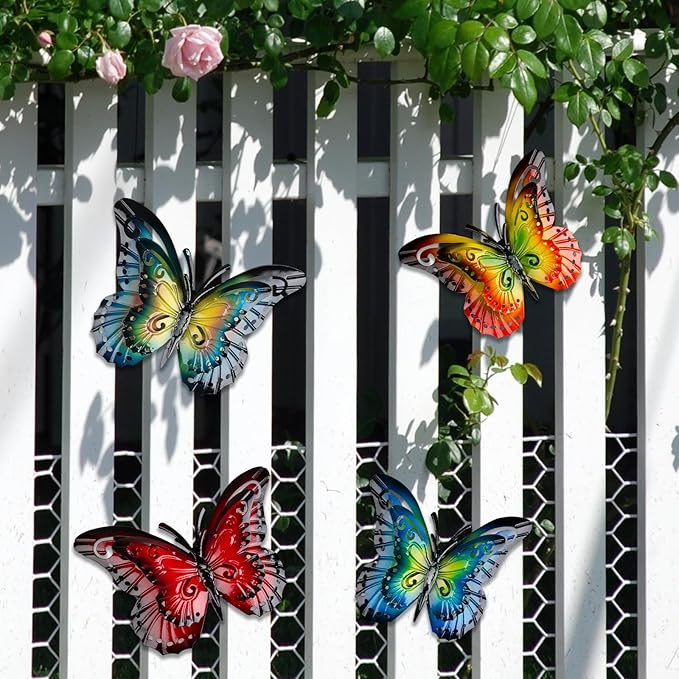 Metal Butterfly Wall Decor-6.5" Outdoor Fence Wall Art Decor Suitable for Garden Patio Balcony