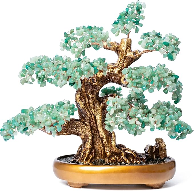 Green Aventurine Gemstone Crystal Bonsai Tree of Life Large Feng Shui Money Chakra Tree for Luck and Wealth Desk Decoration(1,251 Gem Count)