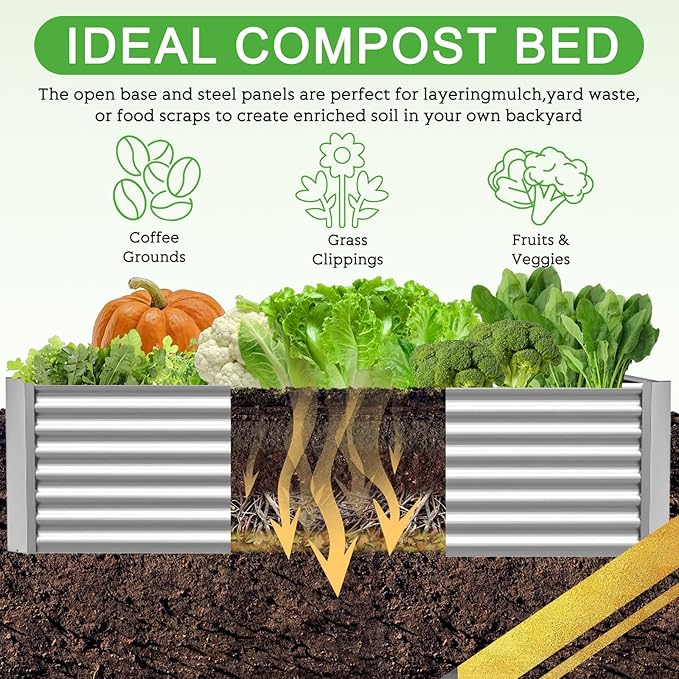 3 Pack 8x4FT Galvanized Raised Garden Bed Outdoor,Metal Garden Bed for Vegetables,Steel Raised Beds for Gardening,Above Ground Garden Box for Flower