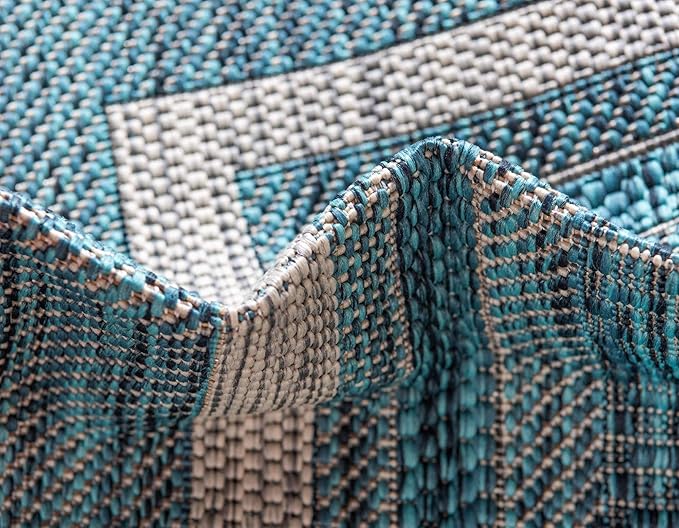 Unique Loom Outdoor Border Collection Area Rug - Soft Border (5' 1" x 8' Rectangle, Teal/ Ivory)