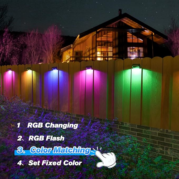 Aulanto Solar Fence Lights 4 Pack-Plus,100 Lumen Big Outdoor Solar Light IP65 Waterproof, Warm White and 10 RGB Modes,Fence Lights Otdoor Solar Lighting for Backyard,Garden,Fence,Wall,Deck,Stairs.