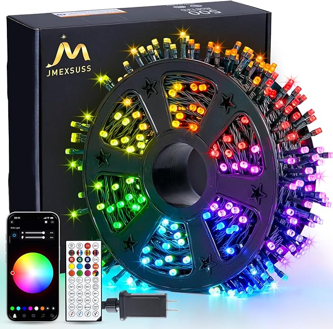 JMEXSUSS Smart Color Changing Christmas Lights, 173ft 500 LED RGB Christmas String Lights with Remote & APP, Waterproof Christmas Tree Lights for Indoor Outdoor Xmas Tree Party House Decoration