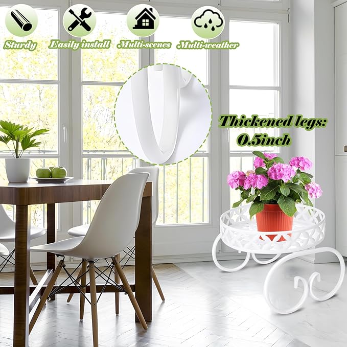 White Plant Stand, Round Metal Flower Stand Indoor Outdoor, Anti-Rust Iron Plant Shelf, Plant Holders for Multiple Plants, Display Rack Planter Flower Pot Stand Holder for Garden Home Decor