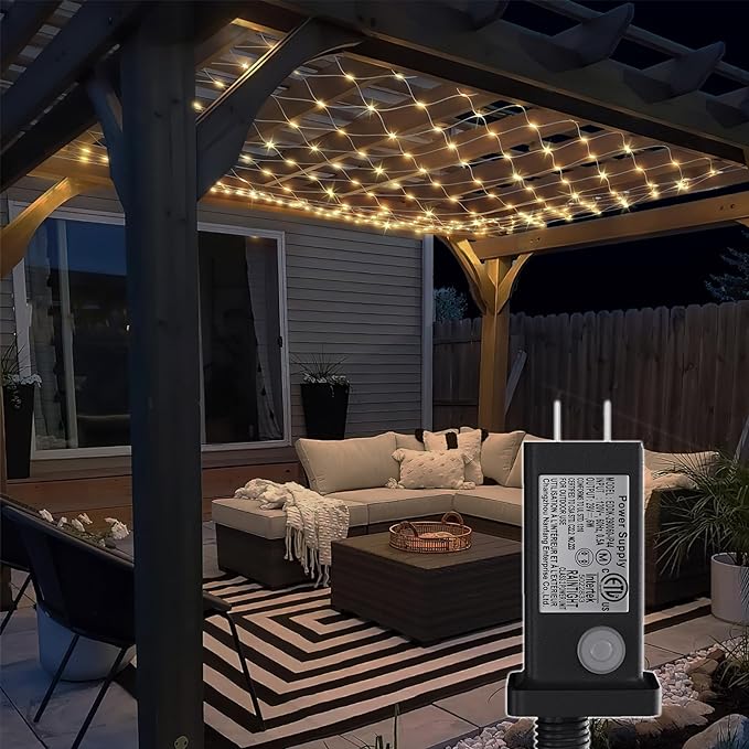 Eueasy LED Net Lights, 360 LED 12x12FT with Timer & 8 Lighting Modes, Outdoor Net Lights for Gazebo, Bush, Wedding, Holiday