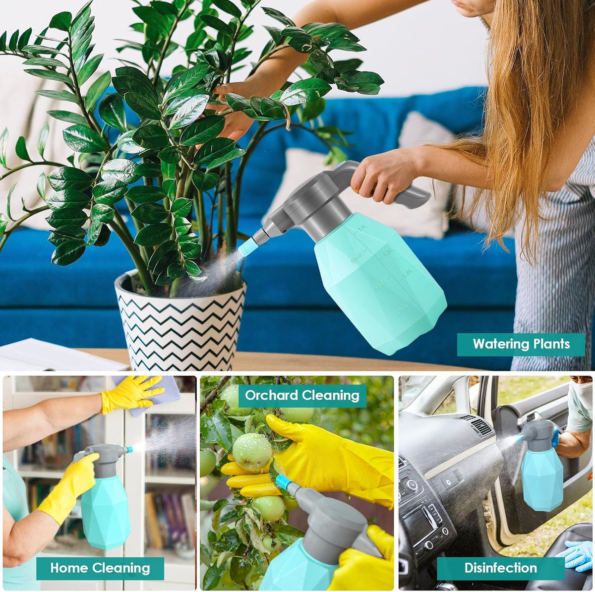 0.5 Gallon Electric Spray Bottle Plant Mister for Indoor/Outdoor Plants, 2L Automatic Watering Can Rechargeable Battery Powered Sprayer with Adjustable Spout for Garden, Fertilizing, Cleaning