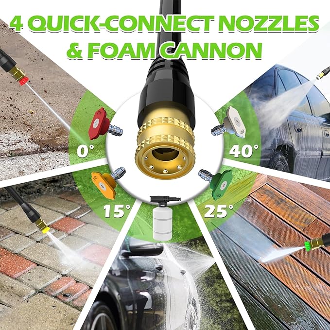 Pressure Washer, 5000PSI 3.2GPM Adjustable Touch Screen with 55FT Total Length 4 Nozzles for Driveways Cars