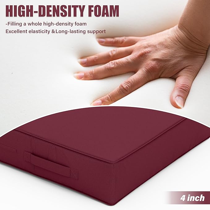 Patio Chair Cushions 18.5 X 16 X 4 Inch Waterproof Outdoor Seat Cushions for Patio Furniture, Outdoor Sofa Couch Pads with Ties & Handle, Set of 2, Burgundy