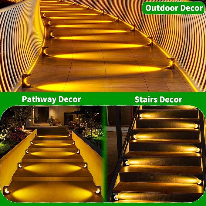JSOT Outdoor Step Lights - 16 Pack Warm White Solar Stair Lights Waterproof Deck Light for Outside Decor Yard Patio Pathway