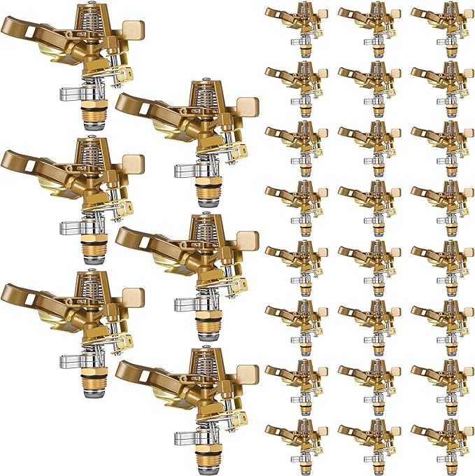 Ferraycle 16 Pieces 1/2 Inch Brass Impact Sprinkler Head with Nozzles Heavy Duty Adjustable 0-360 Degrees Impulse Sprinkler Head Lawn Watering for Yard Irrigation