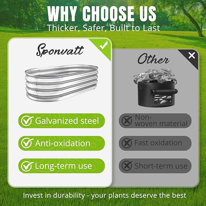 Sponvatt Raised Garden Bed - Outdoor Galvanized Raised Garden Bed Planter Boxes, Large Oval Metal for Gardening Planter Box Kit,Suitable for Vegetables,Herbs (Silver, 8x4x1 Ft)
