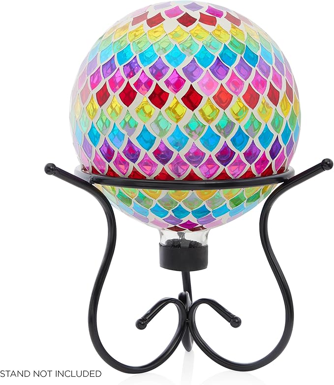 Alpine Corporation HMD220 Glass Gazing Globe w/Mosaic Teardrop Design, Decorative & Elegant Garden Art, 12" H, Multicolor
