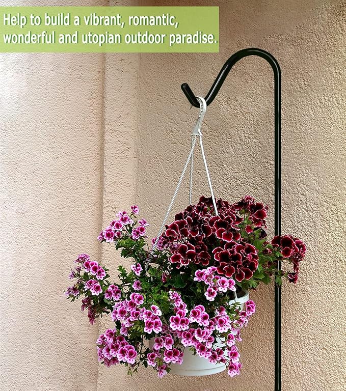 Garbuildman 60 Inch Tall Shepherd Hooks with 5-Forked Base, Adjustable Heavy Duty Bird Feeder Pole Stand Hanger for Outdoor, Shiny Black, 2 Pack