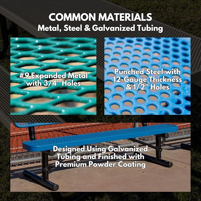 Coated Outdoor Furniture Heavy-Duty Outdoor Bench Thermoplastic Coated, Expanded Metal, Commercial-Grade Seating, Made in America (Surface Without Back, 8 Ft, Burgundy)