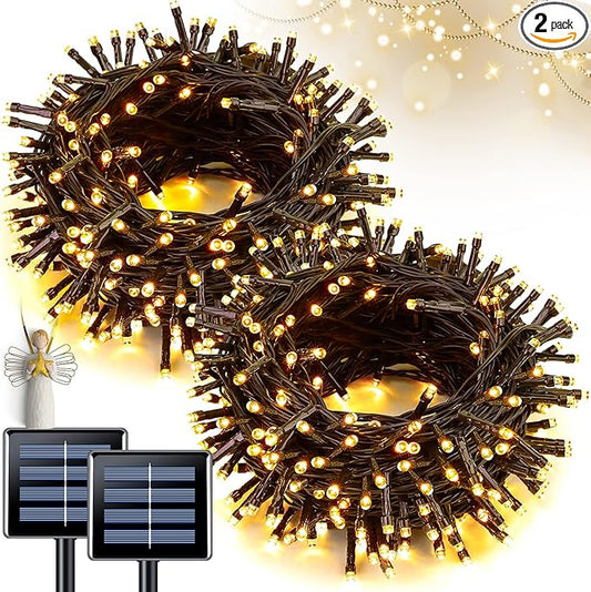 JMEXSUSS 2 Pack Solar String Lights Outdoor Waterproof, Each 33 FT 100 LED Solar Tree Lights Outdoor for Outside Tree Christmas Garden Patio Decor（Warm White）
