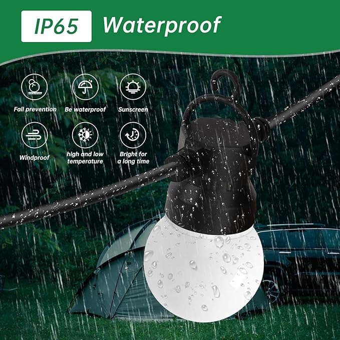 Outdoor String Lights 12 feet G50 Anti-Fall Waterproof Retro lampshade IP65 Waterproof 6 Color Lights Suitable for Garden Parties More Dazzling