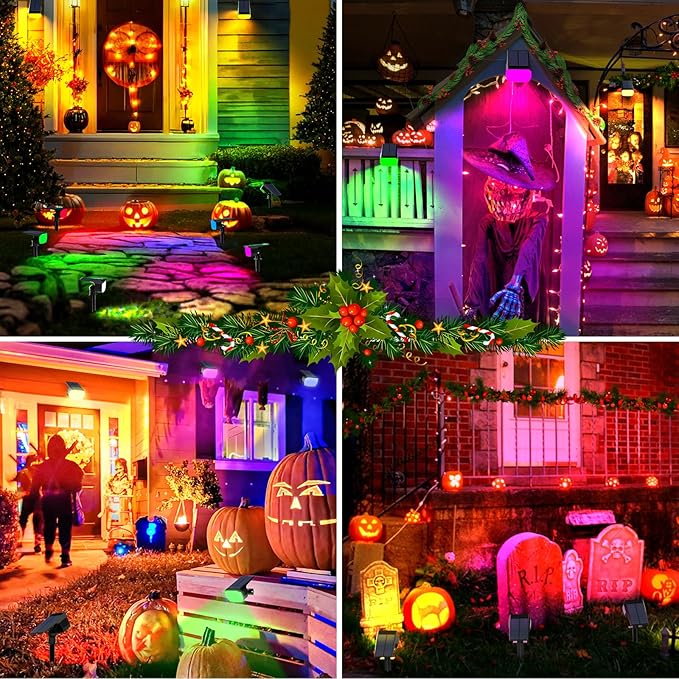 Solar Spot Lights Outdoor Color Changing, [7 Mode/12 Pack] Christmas Landscape Spotlights, Solar Lights Outdoor Waterproof, Led Powered Flood Light for Outside Pathway Yard Garden Tree Walkway