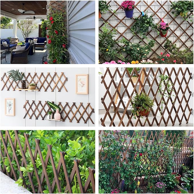 Expandable Garden Trellis, 12" x 75" Wooden Lattice Fence Wall Panel Stretchable Decorative Fences Lattice Trellis for Climbing Plants Outdoor Ivy Vine Rose Clematis Garden Patio Room Decor (1)