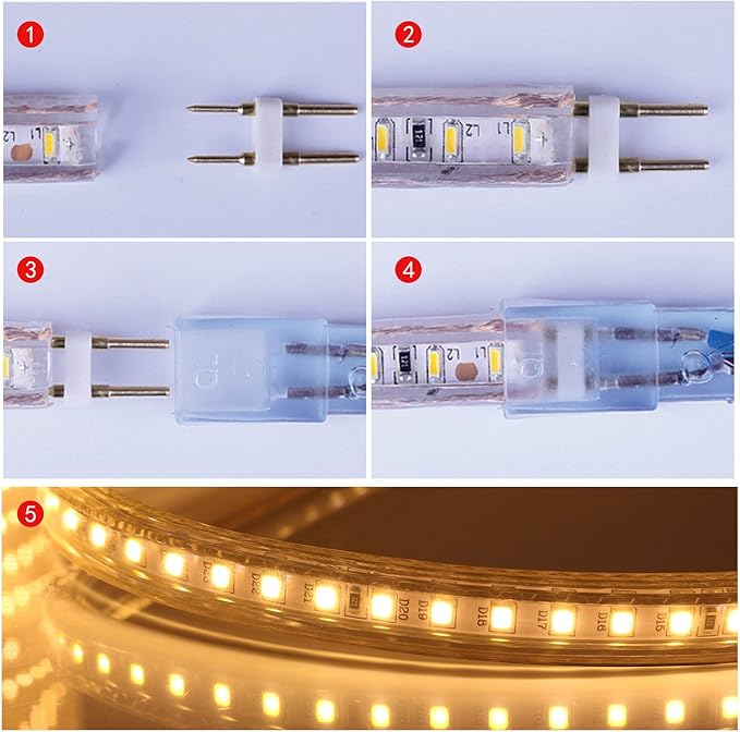 5050-60 Type AC 110-120V LED Strip Lights, Flexible/Waterproof/Dimmable/Multi-Modes LED Rope Light + 23 Keys Remote for Home/Garden/Building Decoration (98.4ft/30m, Warm White 3500K)