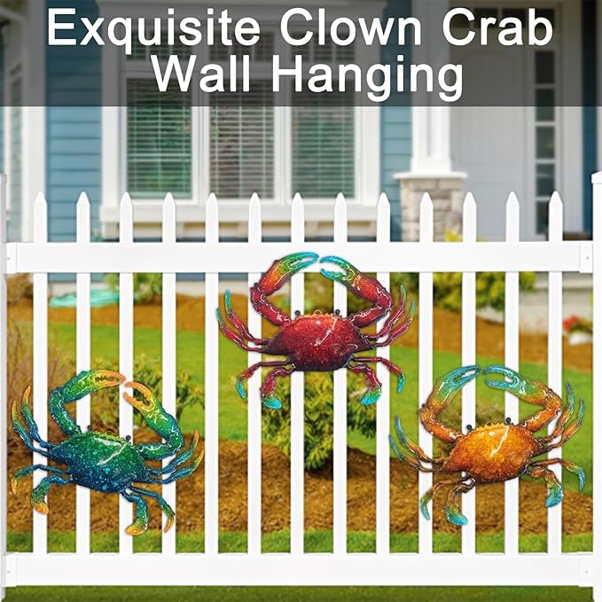 John's Studio Metal Crab Sea Wall Decor Outdoor Garden Hanging Art Sculptures Home Ocean Theme Decorations for Kitchen Bathroom and Pool - 3 PCS