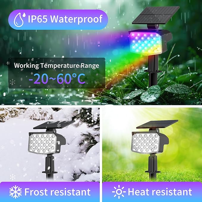 WELALO Solar Color Changing Spot Lights Outdoor, Waterproof Solar Christmas Lights with 9 Modes, Multicolor RGB Landscape Spotlights for Garden Yard Driveway Lawn Patio Pathway Decorations, 6 Pack