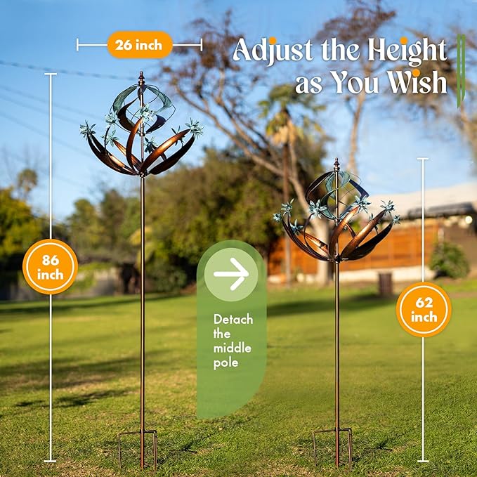 Outdoor Metal Wind Spinner for Yard Garden - Large Kinetic Wind Sculptures Spinners Outdoor, Gift for Birthday, Anniversary, Housewarming, Christmas (W26 x H86)