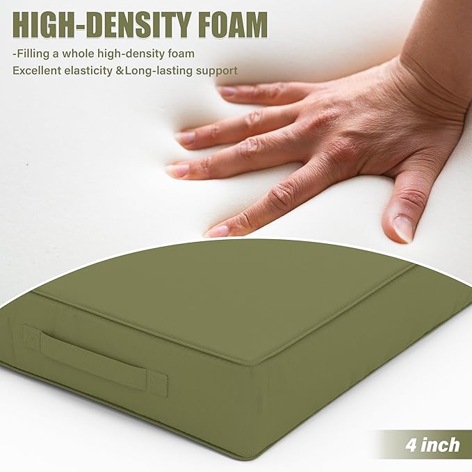 Patio Chair Cushions 22 X 22 X 4 Inch Waterproof Outdoor Seat Cushions for Patio Furniture, Outdoor Sofa Couch Pads with Ties & Handle, Set of 2, Light Green