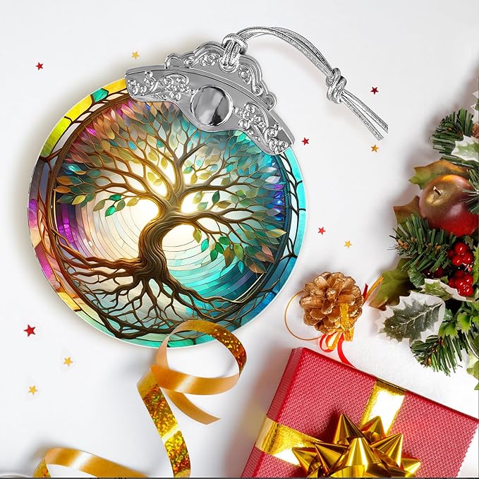 Tree of Life Suncatcher, Jocidea Stained Glass Window Hanging, Christmas Ornament, Tree of Life Ornaments for Christmas Tree, Tree of Life Home Decor, Holiday Decor, Christmas Decor