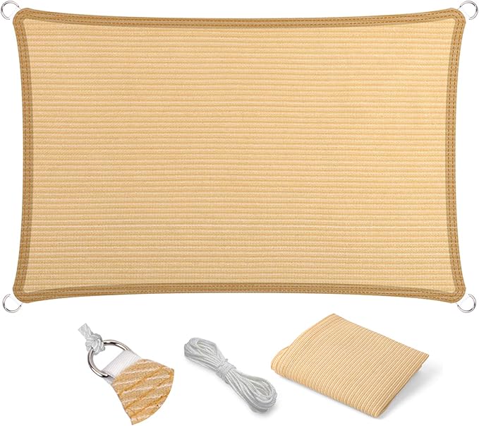 Eden's Decor Straight Flat-Edged Sun Shade Sail Rectangular 9' x 14' Beige UV-Blocking Outdoor Canopy Fabric Cloth Awning for Pergola Patio Garden Backyard Custom Size