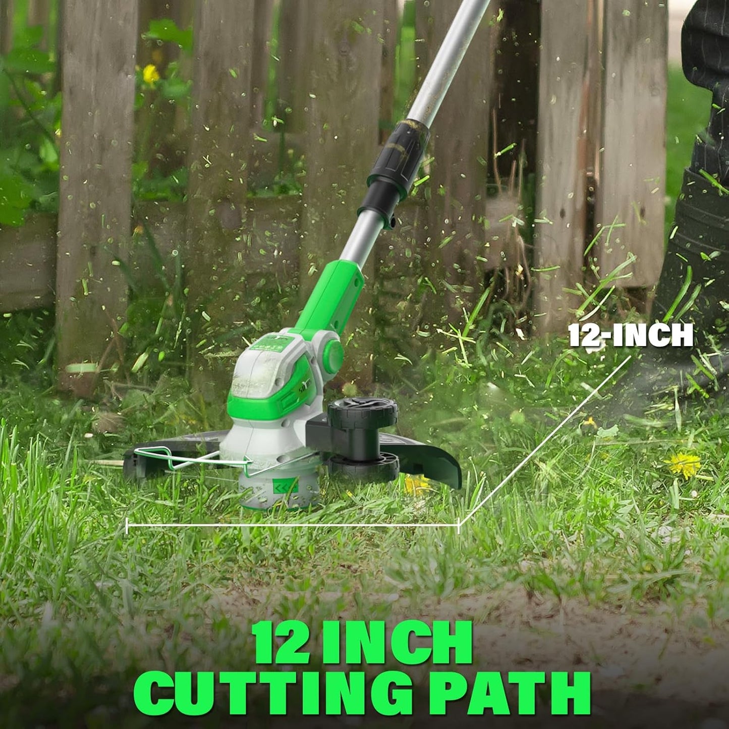SOYUS 20V Cordless Electric Weed Wacker, 12 Inch String Trimmer Battery Powered with 2X 2.0 Ah Battery and 8 Pack Replacement Spools, Lightweight Grass Trimmer for Yard Work