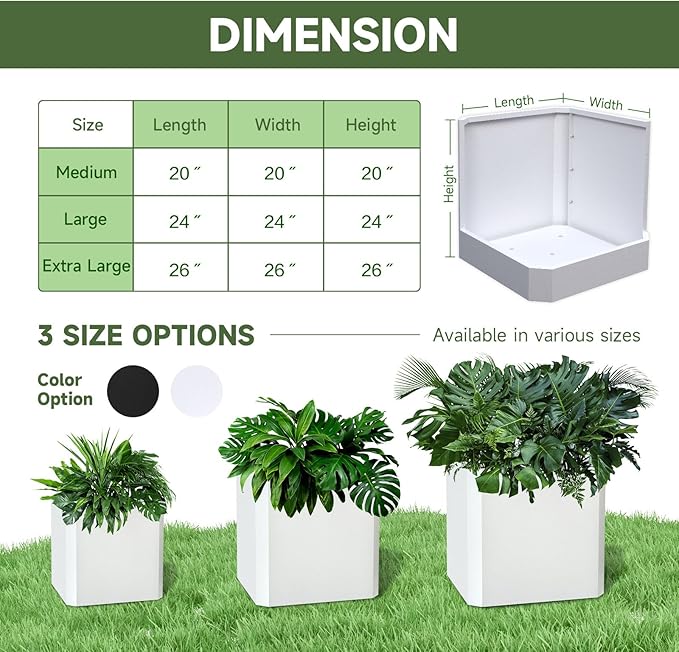 Steel Planter Box-20"x20"x20"-Large Square Planter Box-Outdoor Indoor-Cube Steel Planter Heavy Duty White Metal Planter Flower Pot Commercial Residential for Home Garden Porch Hotel Patio