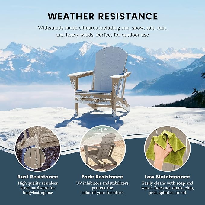 Westin Outdoors Laguna WO Outdoor Adirondack Folding Patio Chairs 8 PCS Set Retro Beach Aesthetic for Backyard, Lawn, Patio, Deck, Garden, Weather Resistant Polyethylene Plastic Lounger (W W)