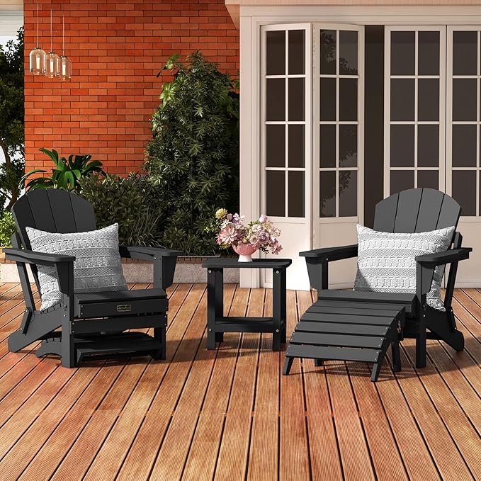 SERWALL Folding Adirondack Chair Footrest Set of 2, Adirondack Ottomans Without Assembly, Black