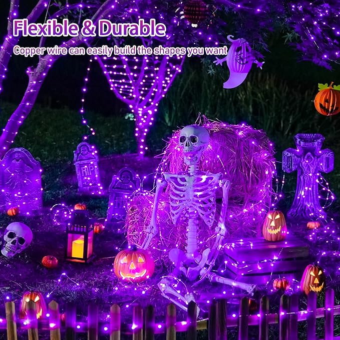 JMEXSUSS 2 Pack Purple Solar Christmas Lights, 33ft 100 LED Purple Solar Lights Outdoor, Waterproof 8 Modes Purple Fairy Lights for Outside Tree Garden Patio Christmas Halloween Decorations