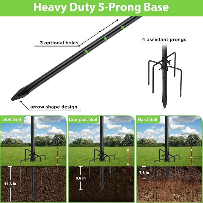 Shepherds Hooks, 94" Bird Feeder Pole for Outdoor, 4/5” Thick Hummingbird Feeders Stand Heavy Duty, Hanging Plant Hanger Stake with 5-Prong Base, Metal Shepard Stick