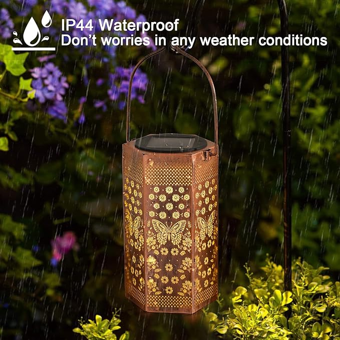 2 Pack Butterfly Solar Lanterns Garden Decor - Birthday Gifts for Women Mom Grandma, Butterflies Solar Lantern Outdoor Waterproof Hanging Solar Lights Outside for Yard, Patio, Lawn, Yard