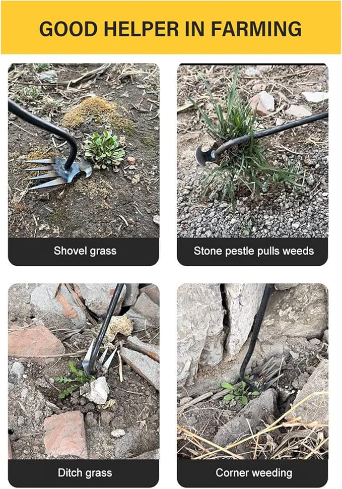 Amposei Weeding Artifact Uprooting Weeding Tool, Multifunctional Weeder, Hand Weeder Tool, Stand Up Weed Puller Tool with Handle for Garden Yard Farm Weed Removal (20in, Metal Handle)
