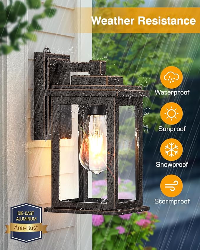 VIANIS Oil Rubbed Bronze Dusk to Dawn Outdoor Lights, Anti-Rust Aluminum Outside Lights for House, Modern Waterproof Hardwired Outdoor Wall Sconce for Porch, Garage, Front Door, Easy-to-Install