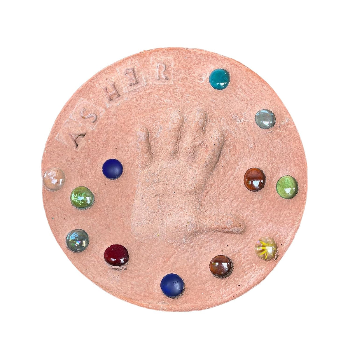 DIY Stepping Stone Kit with Color Pigment, Handprint Stepping Stone, Mother's Day Gift, Footprint Stepping Stone (10 Inch + Stamp Set, Orange)
