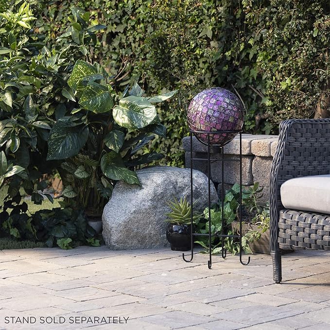 Alpine Corporation 10" Diameter Indoor/Outdoor Glass Mosaic Gazing Globe Yard Decoration, Pink