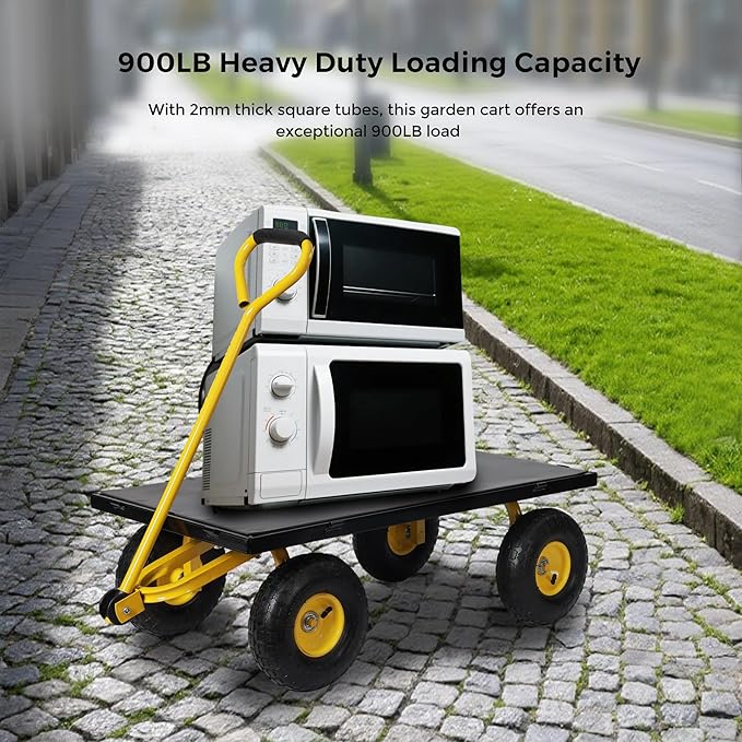 SUNNYFEEL 900 Lbs Capacity Heavy Duty Mesh Steel Garden Cart,Folding Utility Cart with Removable Side Nets, Non-Slip Rubber Base, Black & Yellow,Upgraded Version