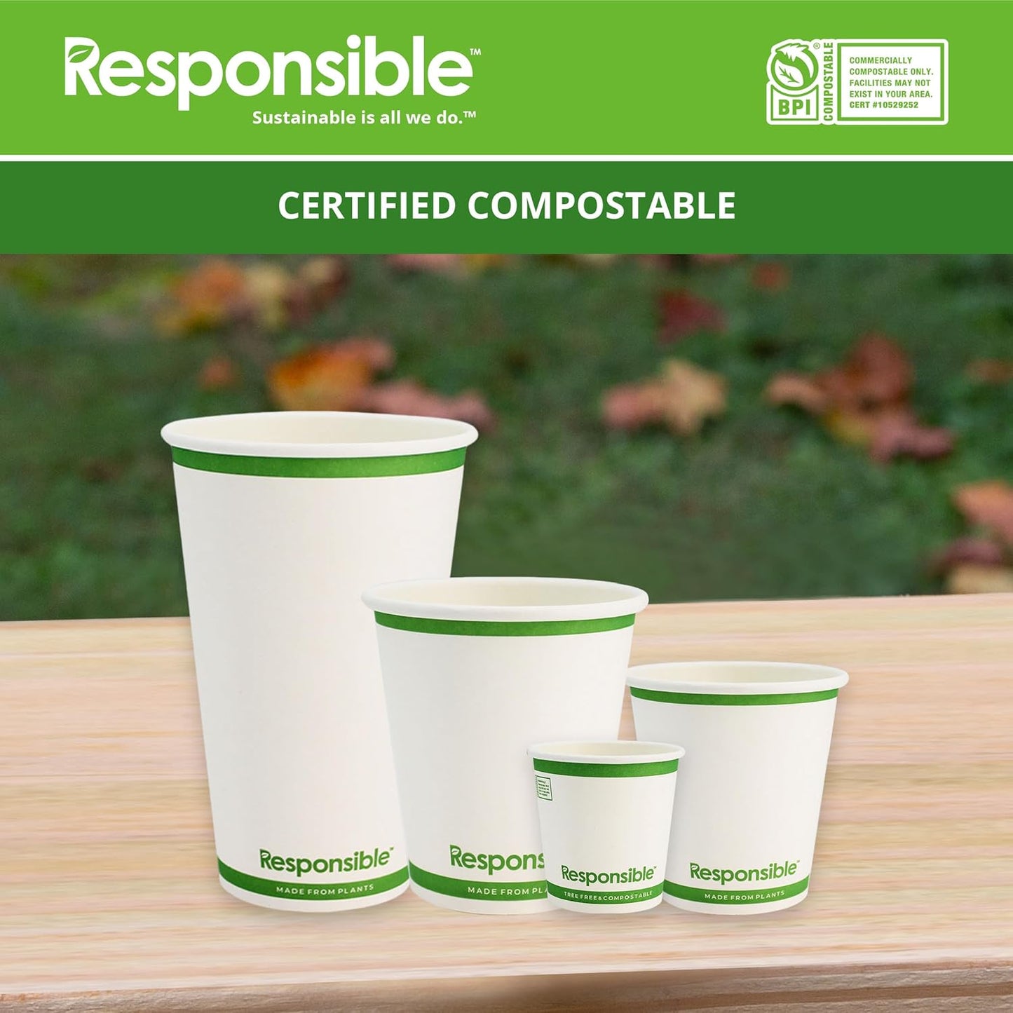 8 oz Paper Hot Cups (Squat), Tree-Less™ Compostable Paper Coffee Cups, Extra Strength, Tree-Free and Made Without PFAS, White (1000 Count)