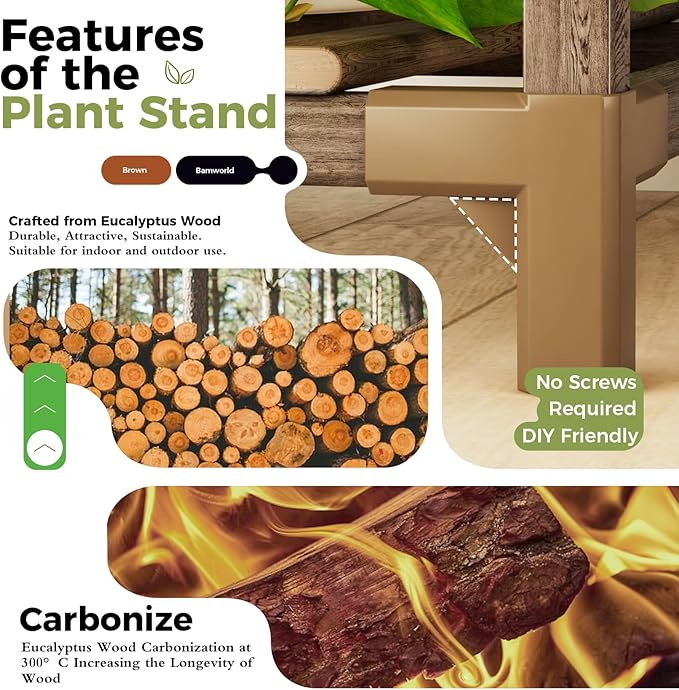 Bamworld Corner Plant Stand Indoor Outdoor Plant Shelf Small Plant Table for Multiple Plants Wooden Plant Holder for Garden Patio Lawn Window Plants Gift