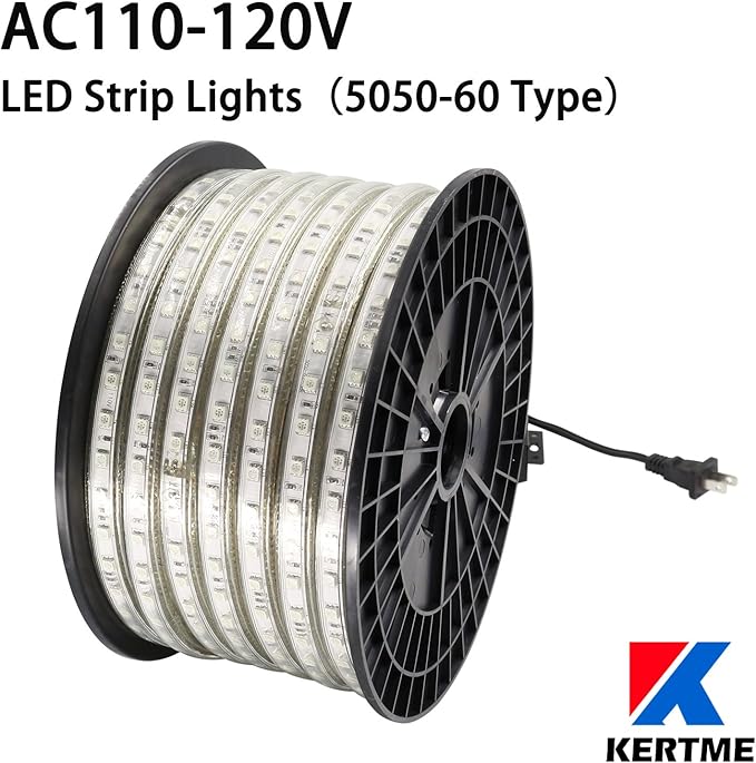 5050-60 Type AC 110-120V RGB LED Strip Lights, Flexible/Waterproof/Dimmable/Multi-Colors/Multi-Modes LED Rope Light + 24 Keys Remote for Home/Garden/Building Decoration (131.2ft/40m, RGB)