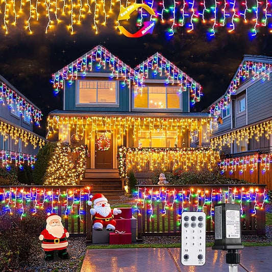 JMEXSUSS Color Changing Christmas Lights Outdoor Waterproof, 400 LED Christmas Icicle Lights with Remote, Warm White to Multicolor Icicle String Lights for Christmas Eaves Party Decorations