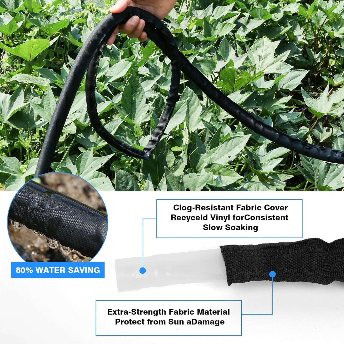 Flat Soaker Hose 50 FT,Drip Hose for Garden Beds Linkable Irrigation System Lightweight and Easy Watering for Tree Plant and Save 80% Water for You (50FT)