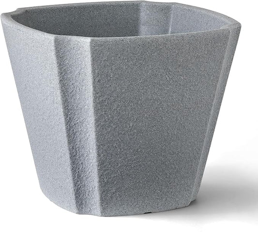 ARBORA 16" Monaco Square Polyresin Indoor and Outdoor Planter with Stone Blend Concrete Gray Finish - Durable, Weatherproof, Lightweight, Large Plant Pot for Patio, Garden, Deck, Entryway