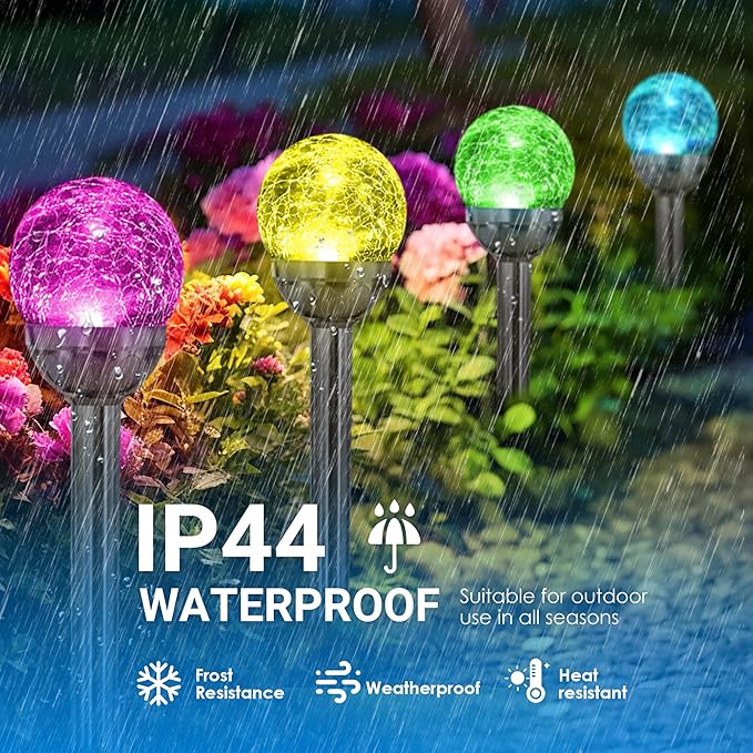 SOLPEX Solar Garden Lights Outdoor, 6 Pack Multi-Color Changing&White 2 Modes Solar Powered Glass Ball Garden Lights, Waterproof for Patio Decoration
