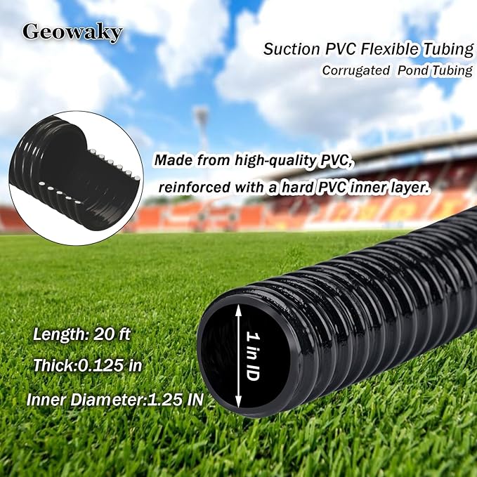 Pond Tubing,1 inch PVC Flexible Pond Hose, Black Corrugated Waterfall Sump Pump Hose,Drainage Pipe, Kinkproof for Garden Ponds, 1"x20FT